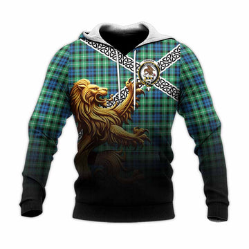 Graham Crest Tartan Knitted Hoodie with Golden Lion Emblem Celtic Style