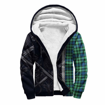Graham Tartan Sherpa Hoodie with Family Crest Cross Sword Thistle Celtic Vibes
