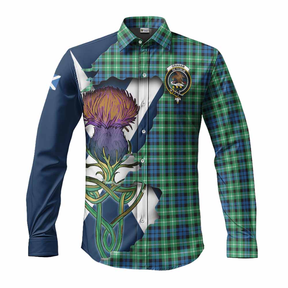Tartan Vibes Clothing Graham Tartan Family Crest Long Sleeve Button Shirt Scottish Thistle Celtic Inspired