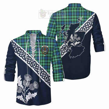 Tartan Vibes Clothing Graham Tartan Ghillie Kilt Shirt Featuring Thistle and Scotland Map