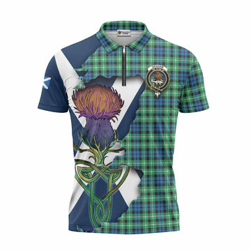 Graham Tartan Family Crest Zipper Polo Shirt Scottish Thistle Celtic Inspired