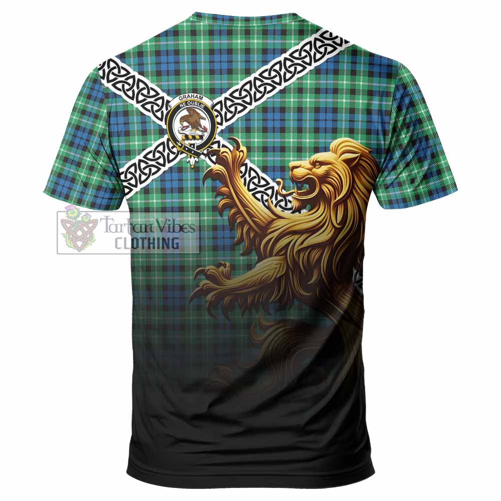 Tartan Vibes Clothing Graham Crest Tartan T-Shirt with Golden Lion Emblem Celtic Style