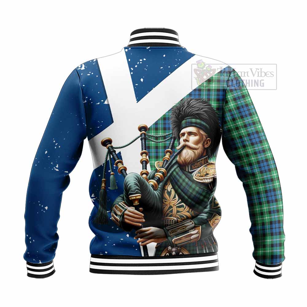 Tartan Vibes Clothing Graham Tartan Baseball Jacket with Family Crest Scottish Bagpiper Vibes