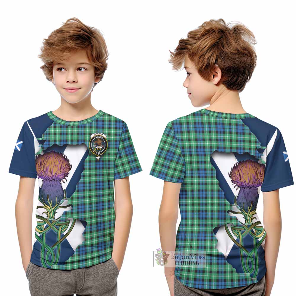 Tartan Vibes Clothing Graham Tartan Family Crest Kid T-Shirt Scottish Thistle Celtic Inspired