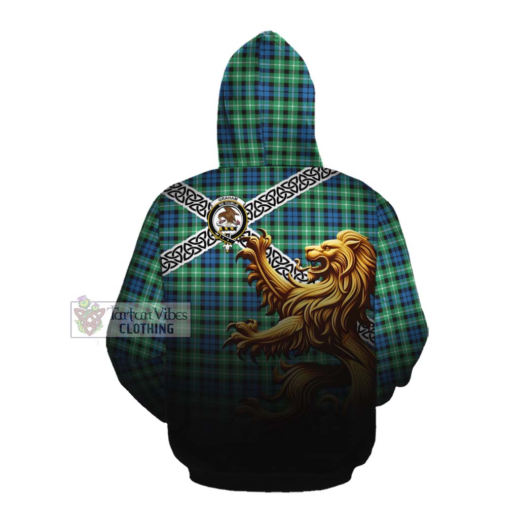 Tartan Vibes Clothing Graham Crest Tartan Cotton Hoodie with Golden Lion Emblem Celtic Style