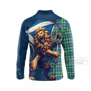 Tartan Vibes Clothing Graham Tartan Family Crest Long Sleeve Polo Shirt with Scottish Majestic Lion