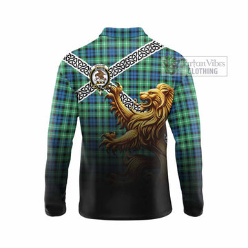 Graham Crest Tartan Long Sleeve Polo Shirt with Golden Lion Emblem Celtic Style