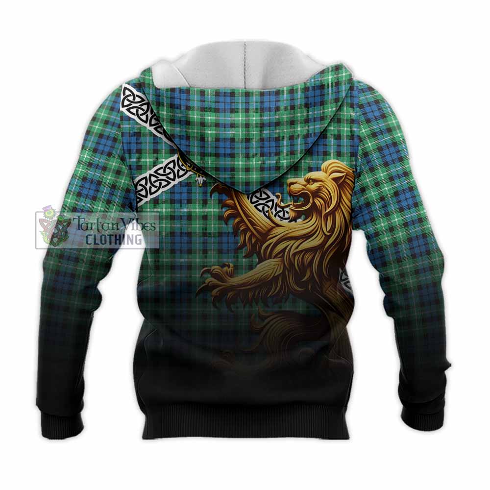 Tartan Vibes Clothing Graham Crest Tartan Knitted Hoodie with Golden Lion Emblem Celtic Style