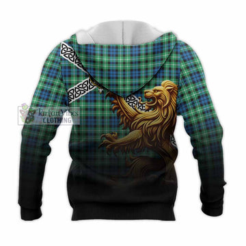 Graham Crest Tartan Knitted Hoodie with Golden Lion Emblem Celtic Style