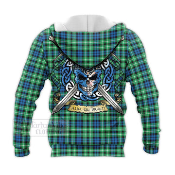 Tartan Vibes Clothing Graham Tartan Knitted Hoodie with Family Crest Celtic Skull Style