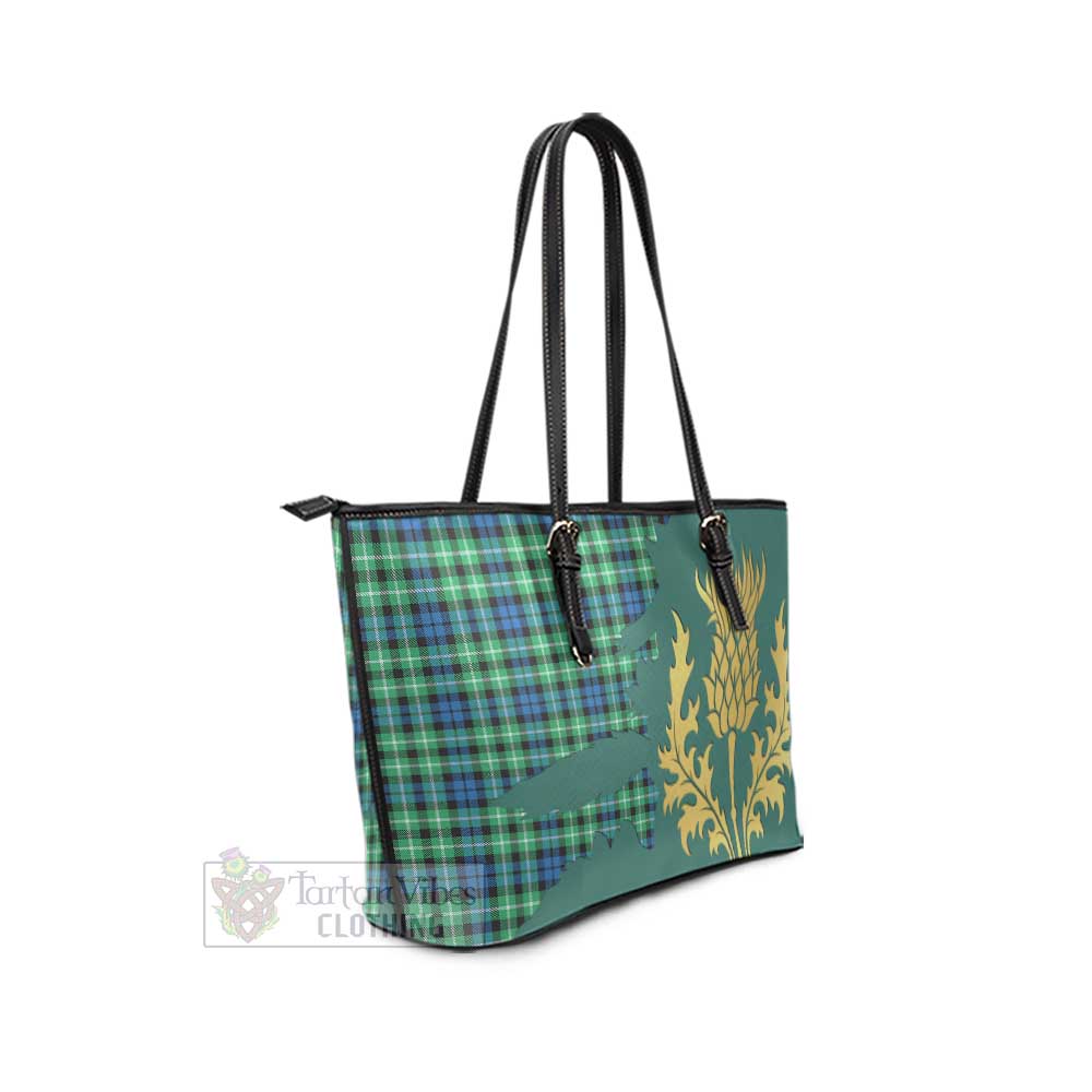 Tartan Vibes Clothing Graham Tartan Leather Tote Bag Gold Thistle Style