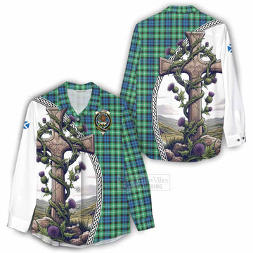 Tartan Vibes Clothing Graham Tartan Women's Casual Shirt with Family Crest and St. Andrew's Cross Accented by Thistle Vines