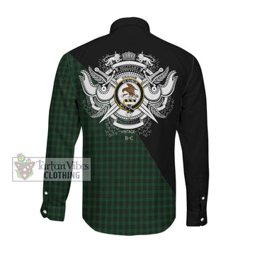 Graham Tartan Long Sleeve Button Shirt with Family Crest and Military Logo Style