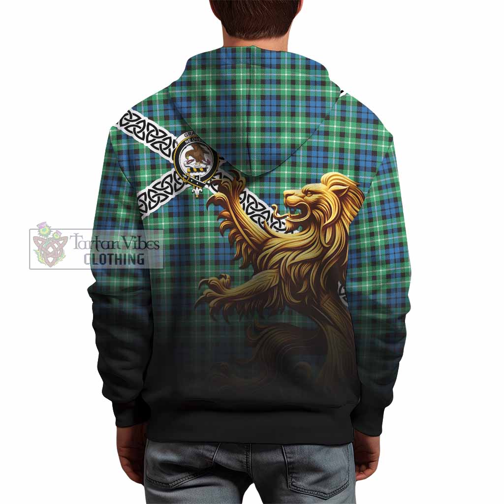 Tartan Vibes Clothing Graham Crest Tartan Hoodie with Golden Lion Emblem Celtic Style
