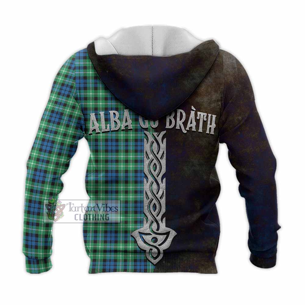 Tartan Vibes Clothing Graham Tartan Family Crest Knitted Hoodie Alba Gu Brath Be Brave Lion Ancient Style