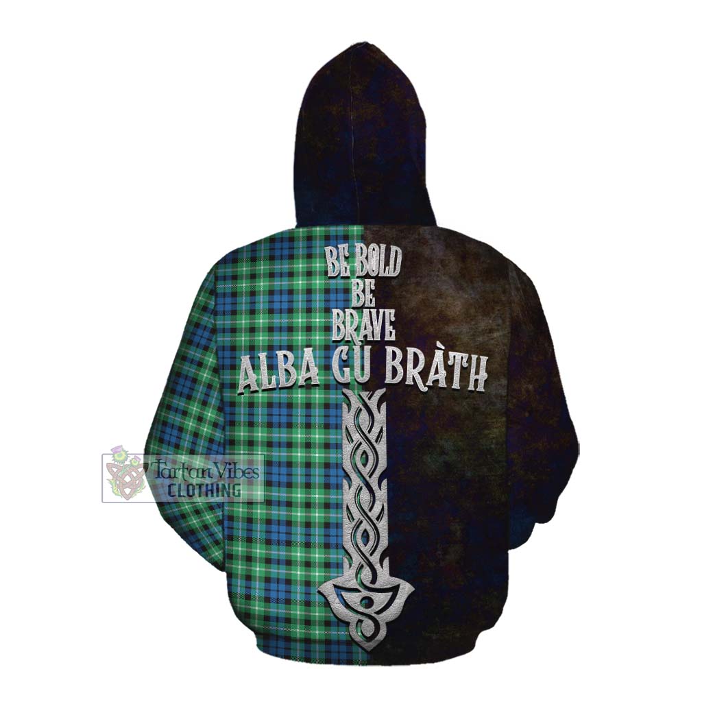 Tartan Vibes Clothing Graham Tartan Family Crest Cotton Hoodie Alba Gu Brath Be Brave Lion Ancient Style