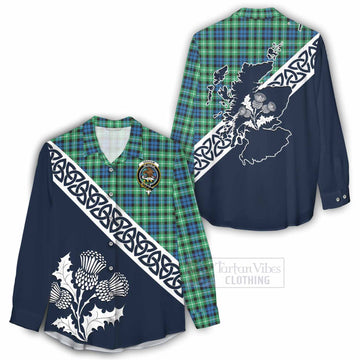 Tartan Vibes Clothing Graham Tartan Women's Casual Shirt Featuring Thistle and Scotland Map