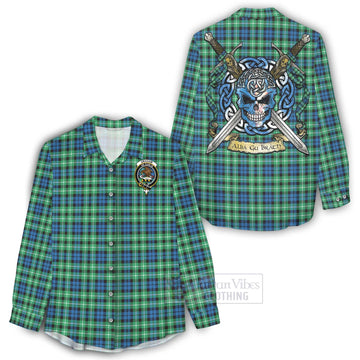 Tartan Vibes Clothing Graham Tartan Women's Casual Shirt with Family Crest Celtic Skull Style