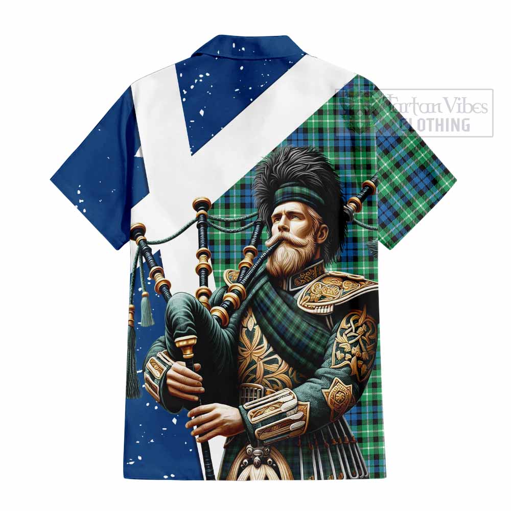 Tartan Vibes Clothing Graham Tartan Short Sleeve Button Shirt with Family Crest Scottish Bagpiper Vibes