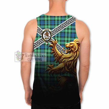 Graham Crest Tartan Men's Tank Top with Golden Lion Emblem Celtic Style