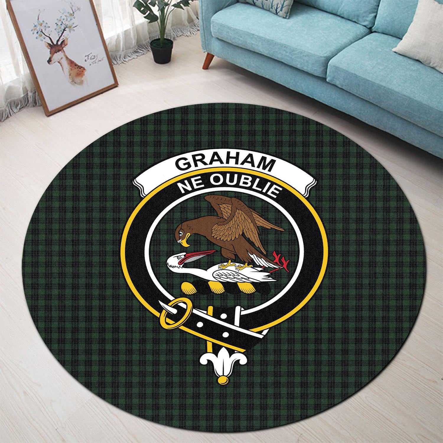 graham-tartan-round-rug-with-family-crest
