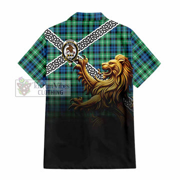 Graham Crest Tartan Hawaiian Shirt with Golden Lion Emblem Celtic Style