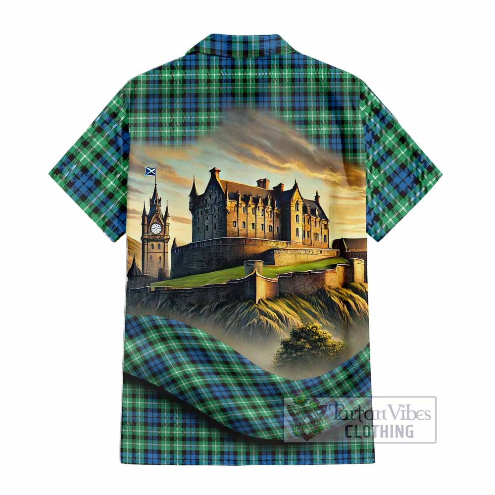 Tartan Vibes Clothing Graham Tartan Family Crest Short Sleeve Button Shirt with Scottish Ancient Castle Style