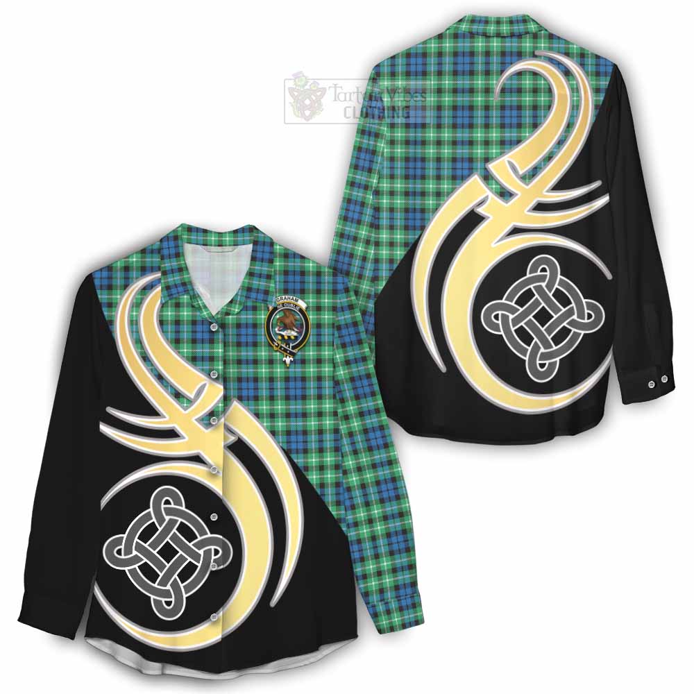 Tartan Vibes Clothing Graham Tartan Women's Casual Shirt with Family Crest and Celtic Symbol Style
