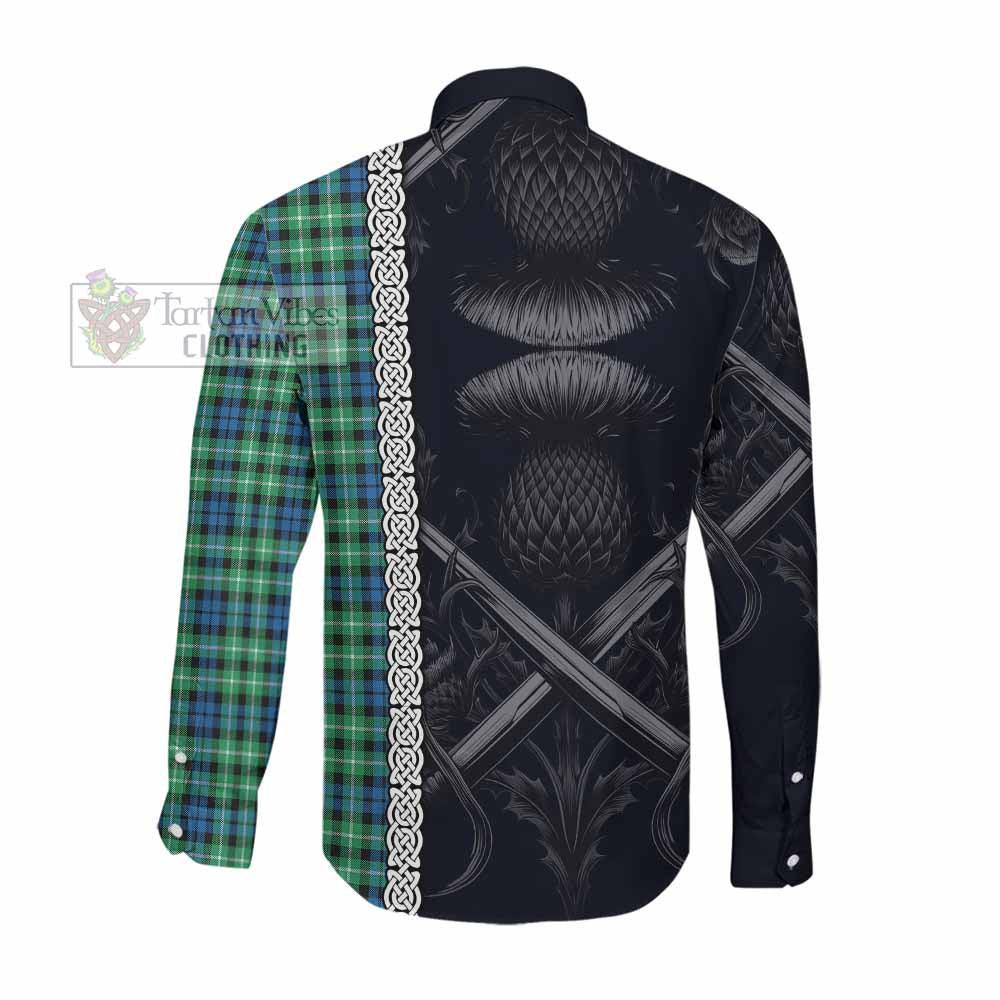 Tartan Vibes Clothing Graham Tartan Long Sleeve Button Shirt with Family Crest Cross Sword Thistle Celtic Vibes