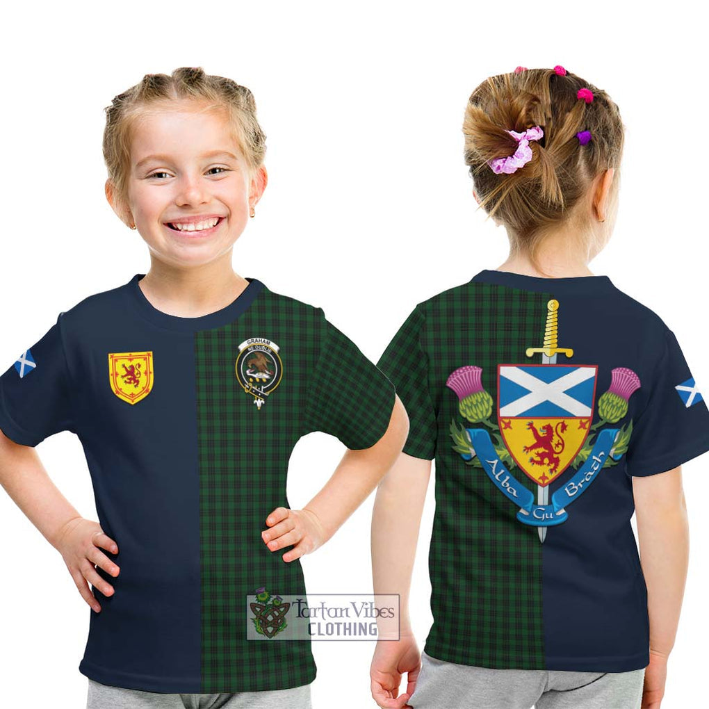 Tartan Vibes Clothing Graham Tartan Kid T-Shirt with Scottish Lion Royal Arm Half Style