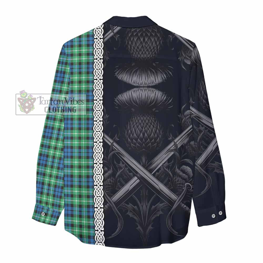 Tartan Vibes Clothing Graham Tartan Women's Casual Shirt with Family Crest Cross Sword Thistle Celtic Vibes