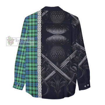 Tartan Vibes Clothing Graham Tartan Women's Casual Shirt with Family Crest Cross Sword Thistle Celtic Vibes