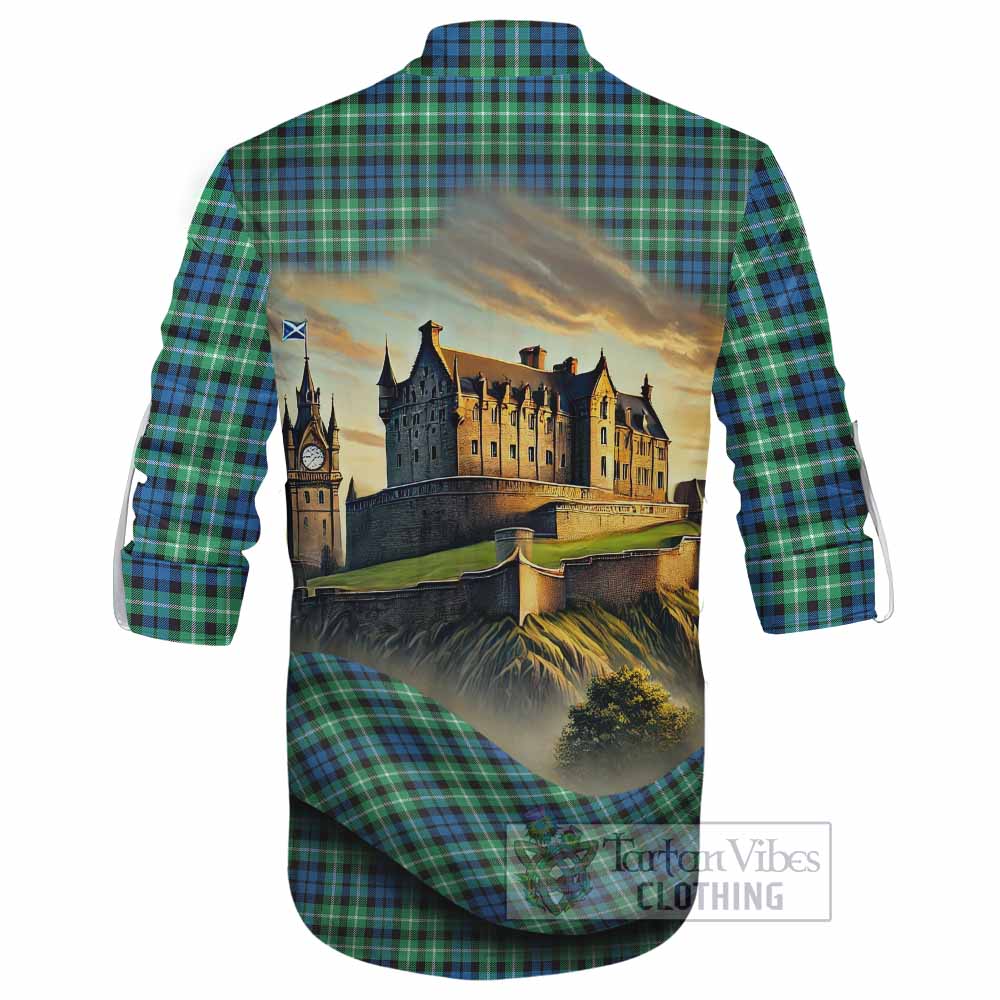 Tartan Vibes Clothing Graham Tartan Family Crest Ghillie Kilt Shirt with Scottish Ancient Castle Style