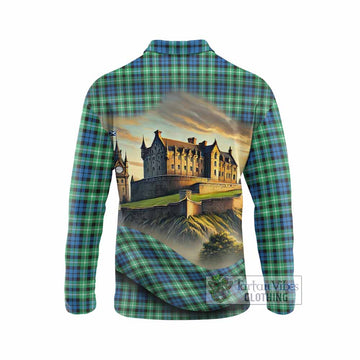 Tartan Vibes Clothing Graham Tartan Family Crest Long Sleeve Polo Shirt with Scottish Ancient Castle Style