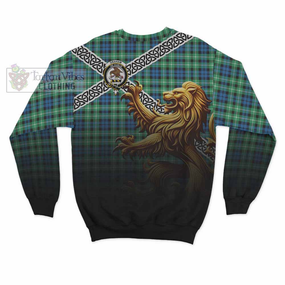 Tartan Vibes Clothing Graham Crest Tartan Sweatshirt with Golden Lion Emblem Celtic Style