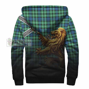 Graham Crest Tartan Sherpa Hoodie with Golden Lion Emblem Celtic Style