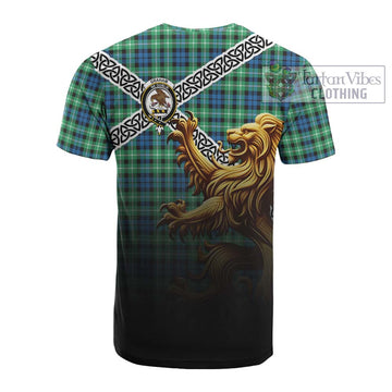 Graham Crest Tartan Cotton T-shirt with Golden Lion Emblem Celtic Style
