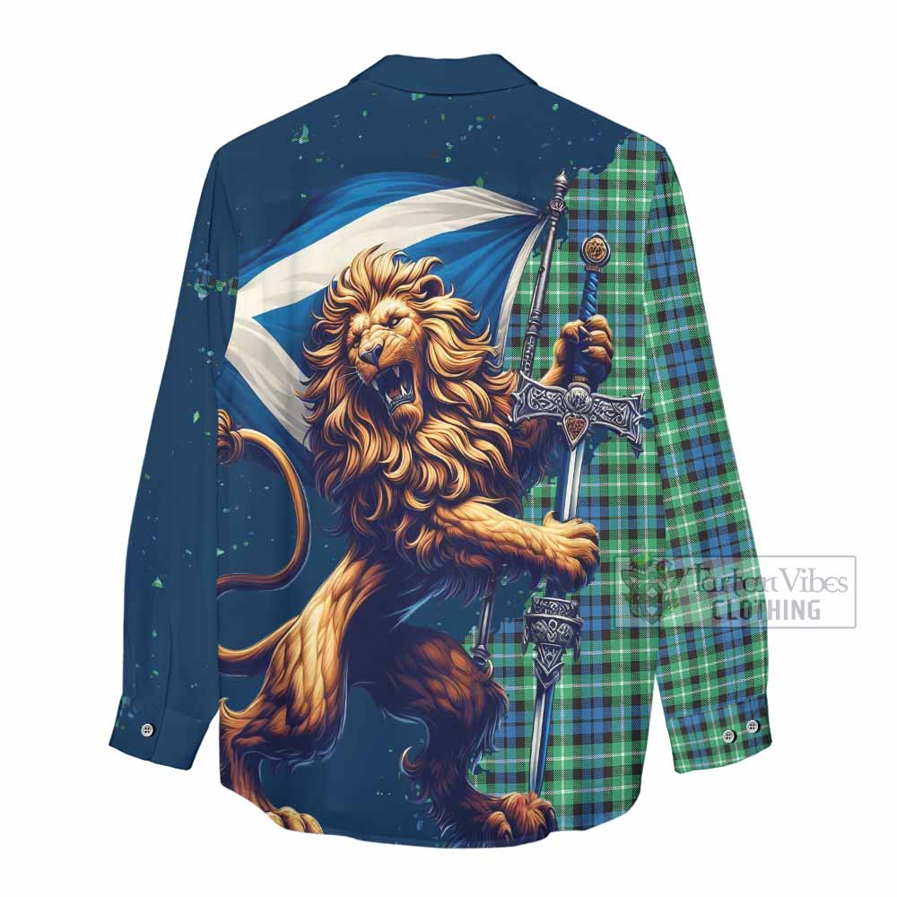 Tartan Vibes Clothing Graham Tartan Family Crest Women's Casual Shirt with Scottish Majestic Lion