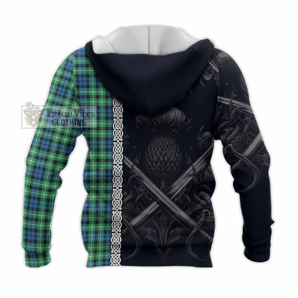 Tartan Vibes Clothing Graham Tartan Knitted Hoodie with Family Crest Cross Sword Thistle Celtic Vibes