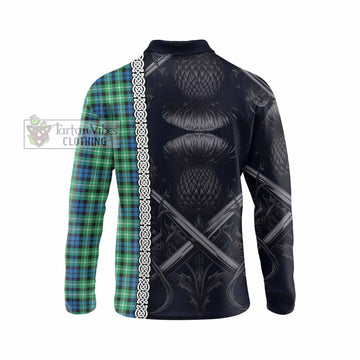 Tartan Vibes Clothing Graham Tartan Long Sleeve Polo Shirt with Family Crest Cross Sword Thistle Celtic Vibes