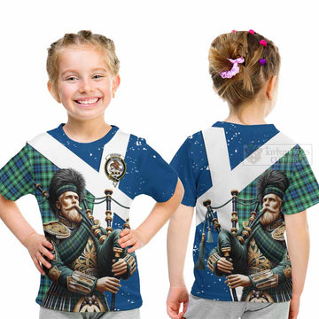 Tartan Vibes Clothing Graham Tartan Kid T-Shirt with Family Crest Scottish Bagpiper Vibes