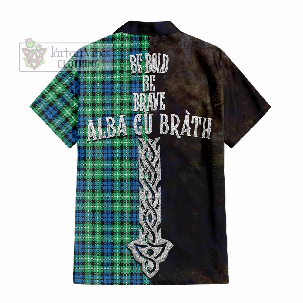 Tartan Vibes Clothing Graham Tartan Family Crest Short Sleeve Button Shirt Alba Gu Brath Be Brave Lion Ancient Style