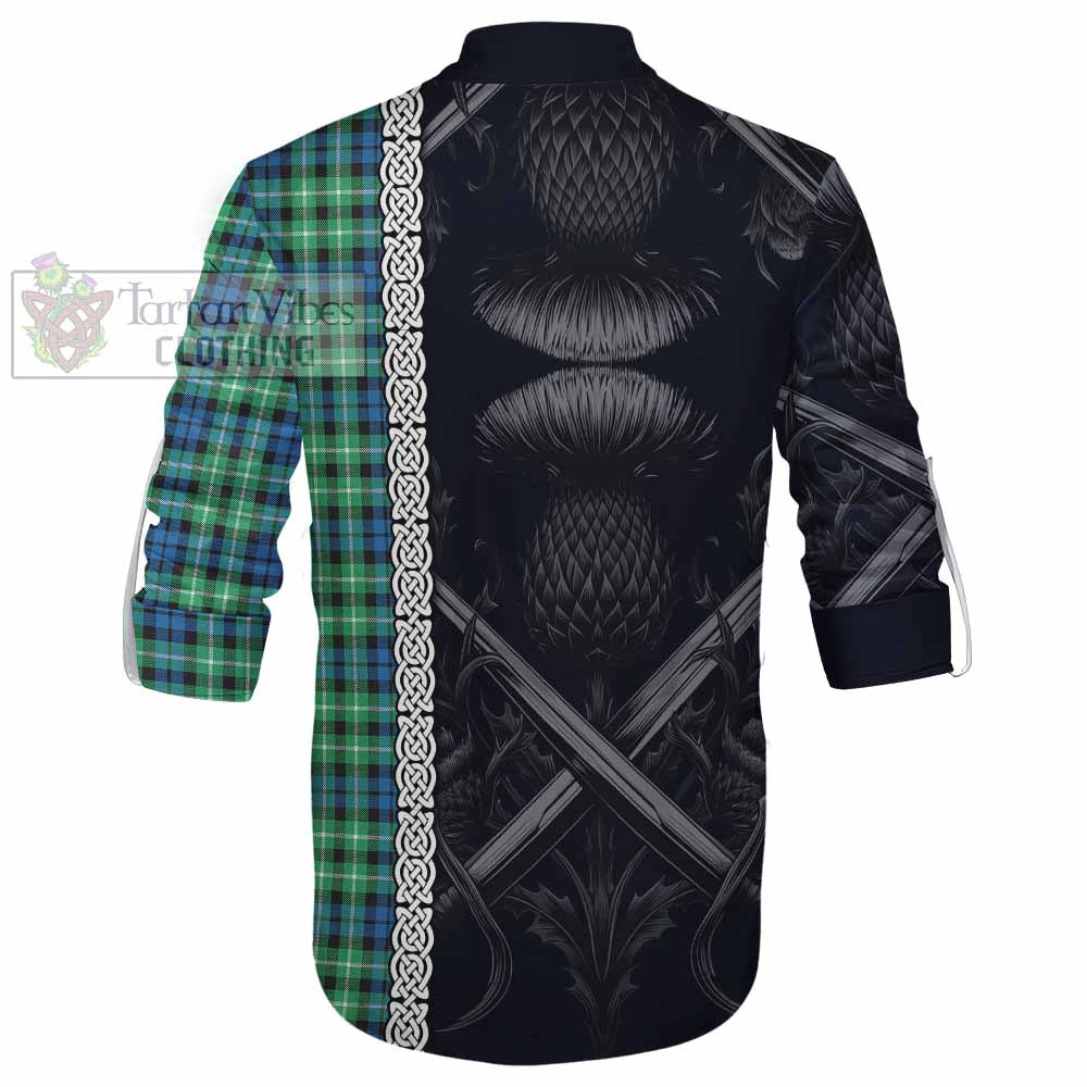 Tartan Vibes Clothing Graham Tartan Ghillie Kilt Shirt with Family Crest Cross Sword Thistle Celtic Vibes