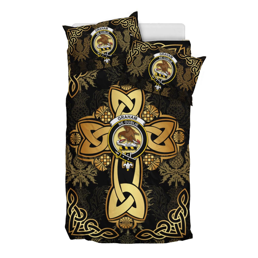 Graham Clan Bedding Sets Gold Thistle Celtic Style - Tartanvibesclothing