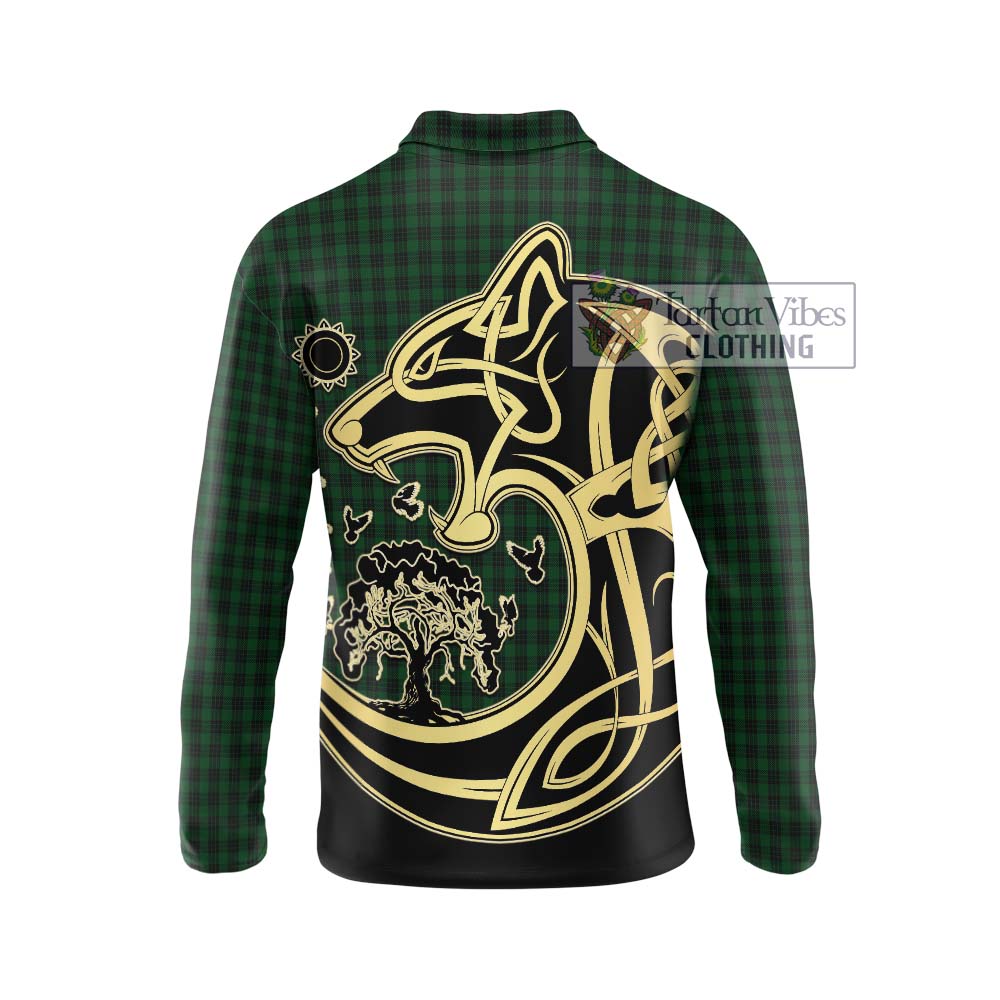 Graham Tartan Long Sleeve Polo Shirt with Family Crest Celtic Wolf Style - Tartanvibesclothing Shop