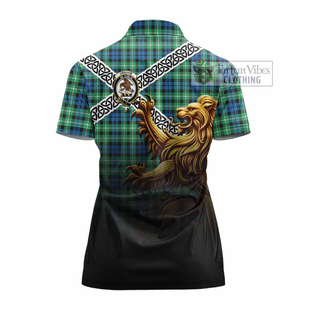 Tartan Vibes Clothing Graham Crest Tartan Women's Polo Shirt with Golden Lion Emblem Celtic Style