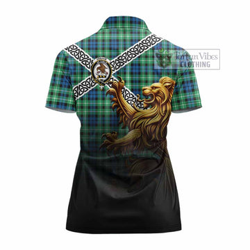 Graham Crest Tartan Women's Polo Shirt with Golden Lion Emblem Celtic Style