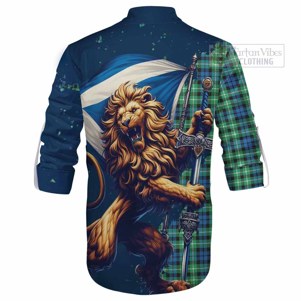 Tartan Vibes Clothing Graham Tartan Family Crest Ghillie Kilt Shirt with Scottish Majestic Lion