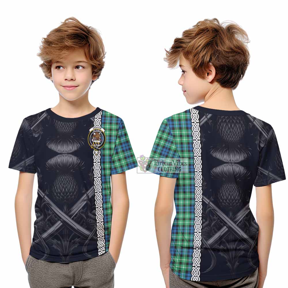 Tartan Vibes Clothing Graham Tartan Kid T-Shirt with Family Crest Cross Sword Thistle Celtic Vibes