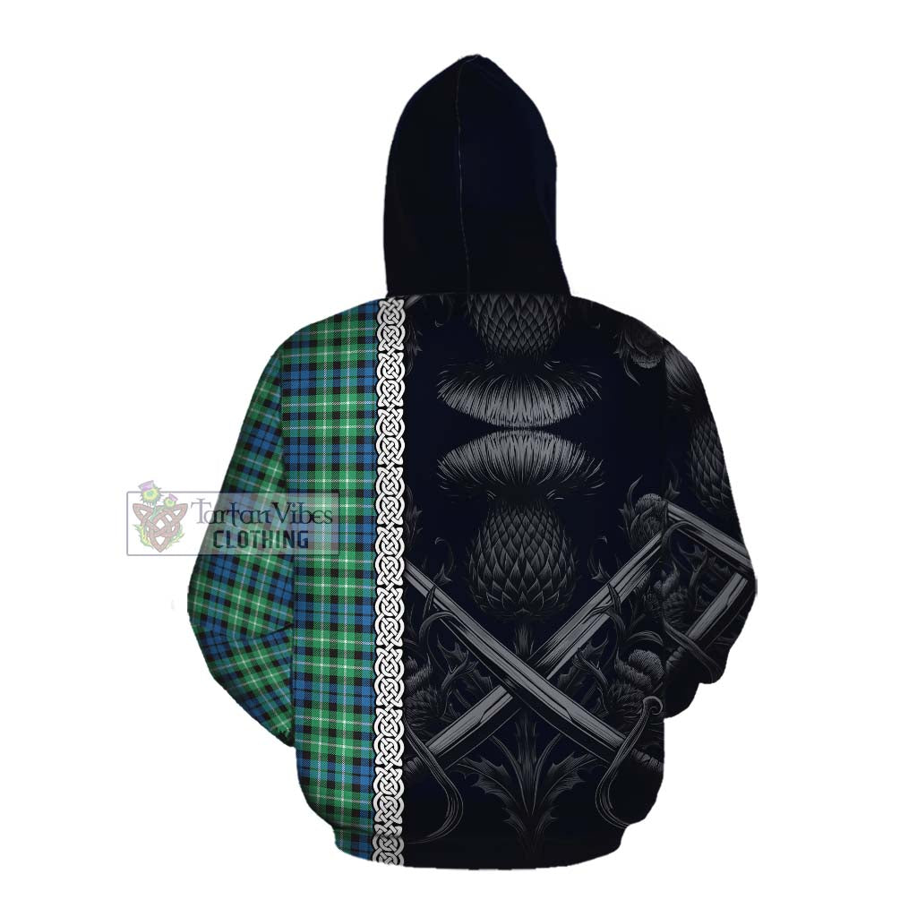 Tartan Vibes Clothing Graham Tartan Cotton Hoodie with Family Crest Cross Sword Thistle Celtic Vibes
